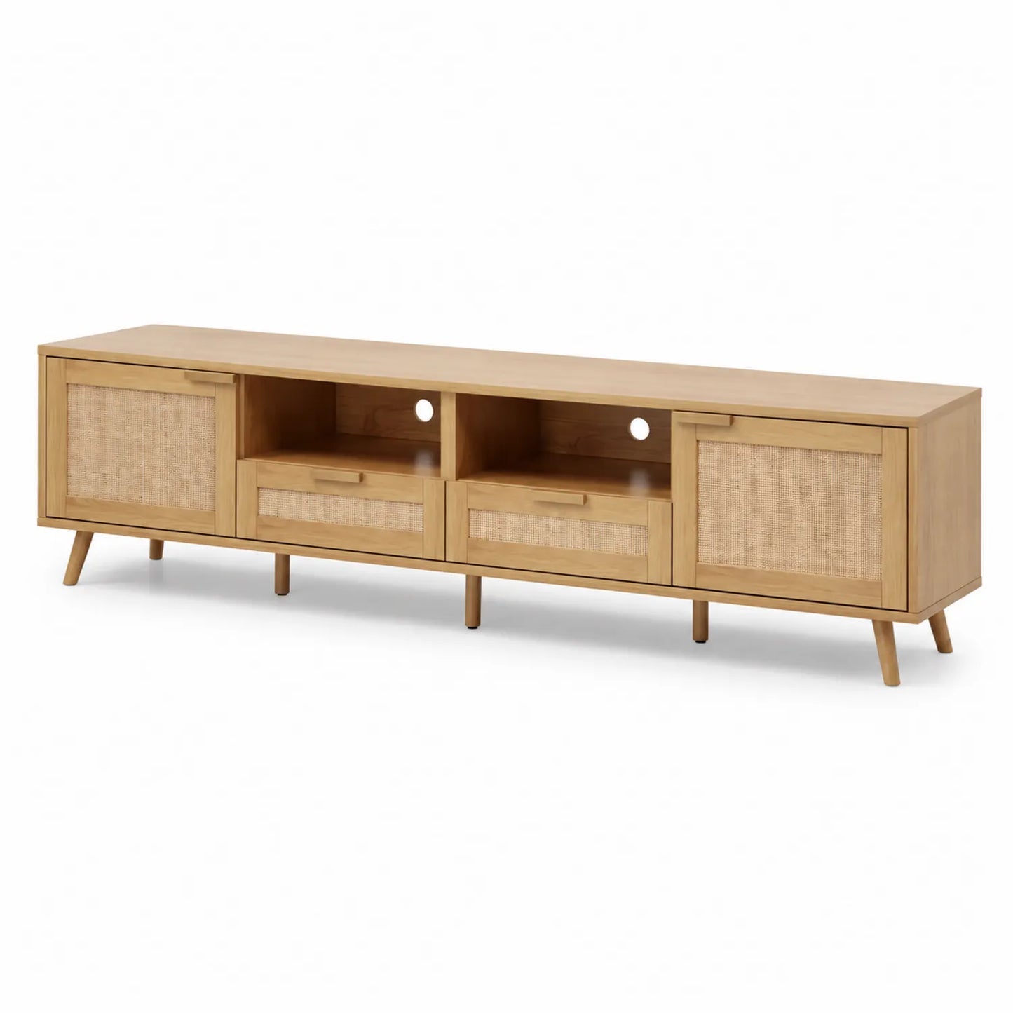 Meuble TV en bois avec portes en rotin