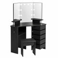 Coiffeuse d'angle en bois avec miroirs et LED, noir
