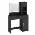 Coiffeuse en Bois Noir avec Miroir LED et Rangement
