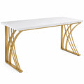 Bureau rectangulaire en MDF blanc avec pieds en acier doré