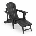 Chaise longue Adirondack extérieure en polyéthylène noir avec repose-pieds