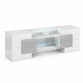 Meuble TV en MDF et verre trempé Blanc et Gris 180 cm