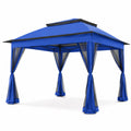 Tonnelle de Jardin en Acier et Polyester Bleu avec Moustiquaire 3x3m