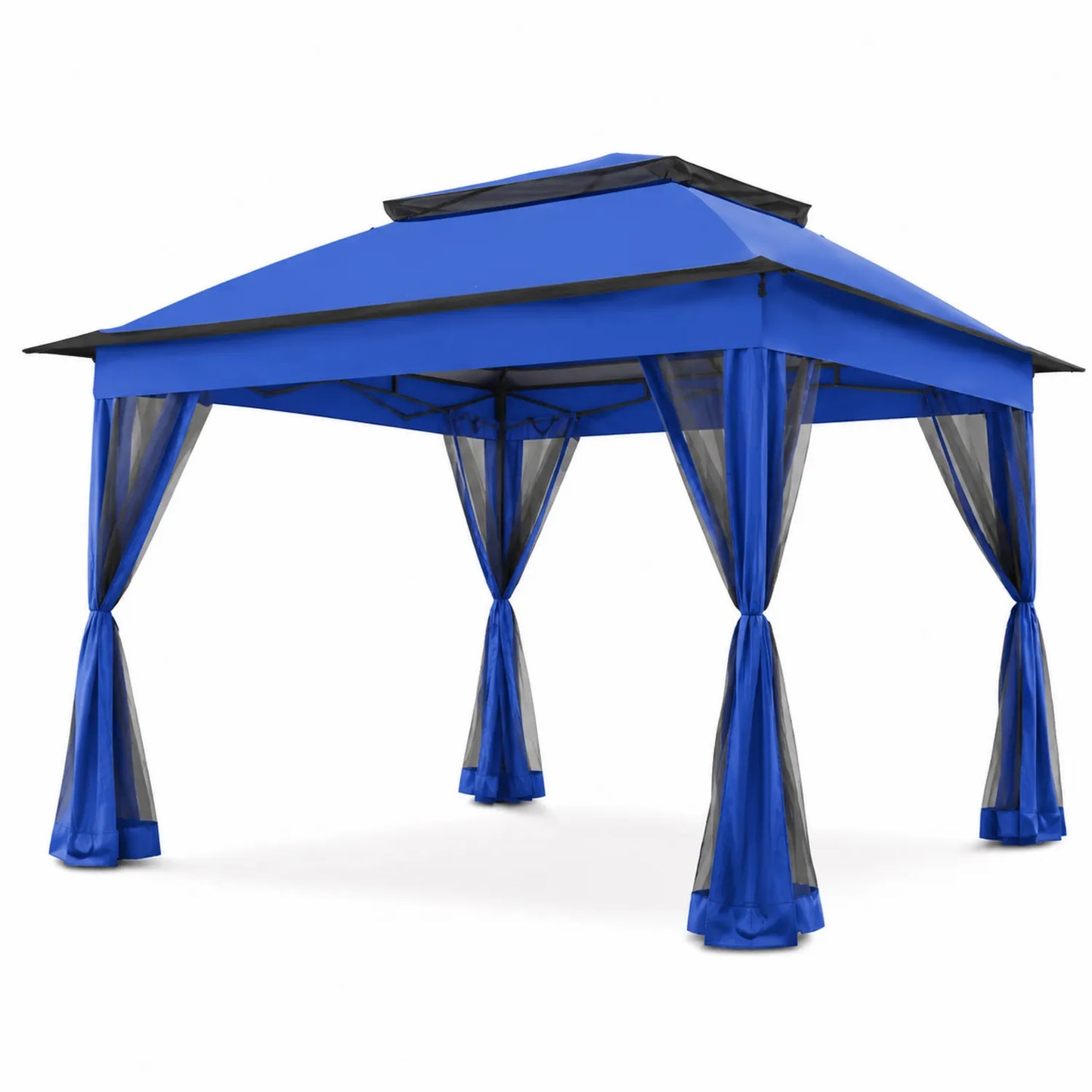Tonnelle de Jardin en Acier et Polyester Bleu avec Moustiquaire 3x3m