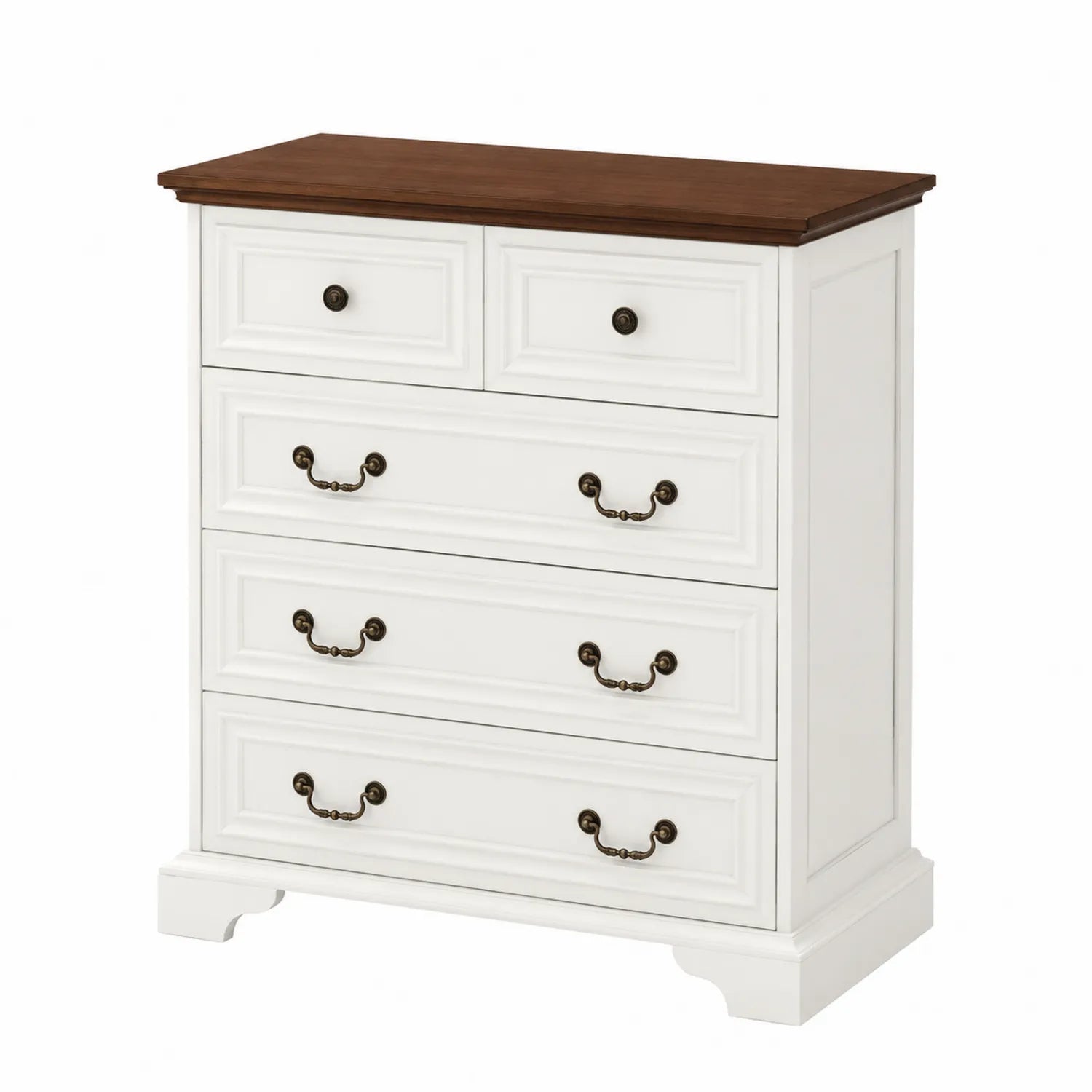Commode en bois blanc avec dessus brun