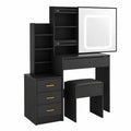 Coiffeuse noire en bois avec miroir LED et tabouret