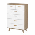 Commode en Bois et MDF avec 6 Tiroirs Blanc et Chêne