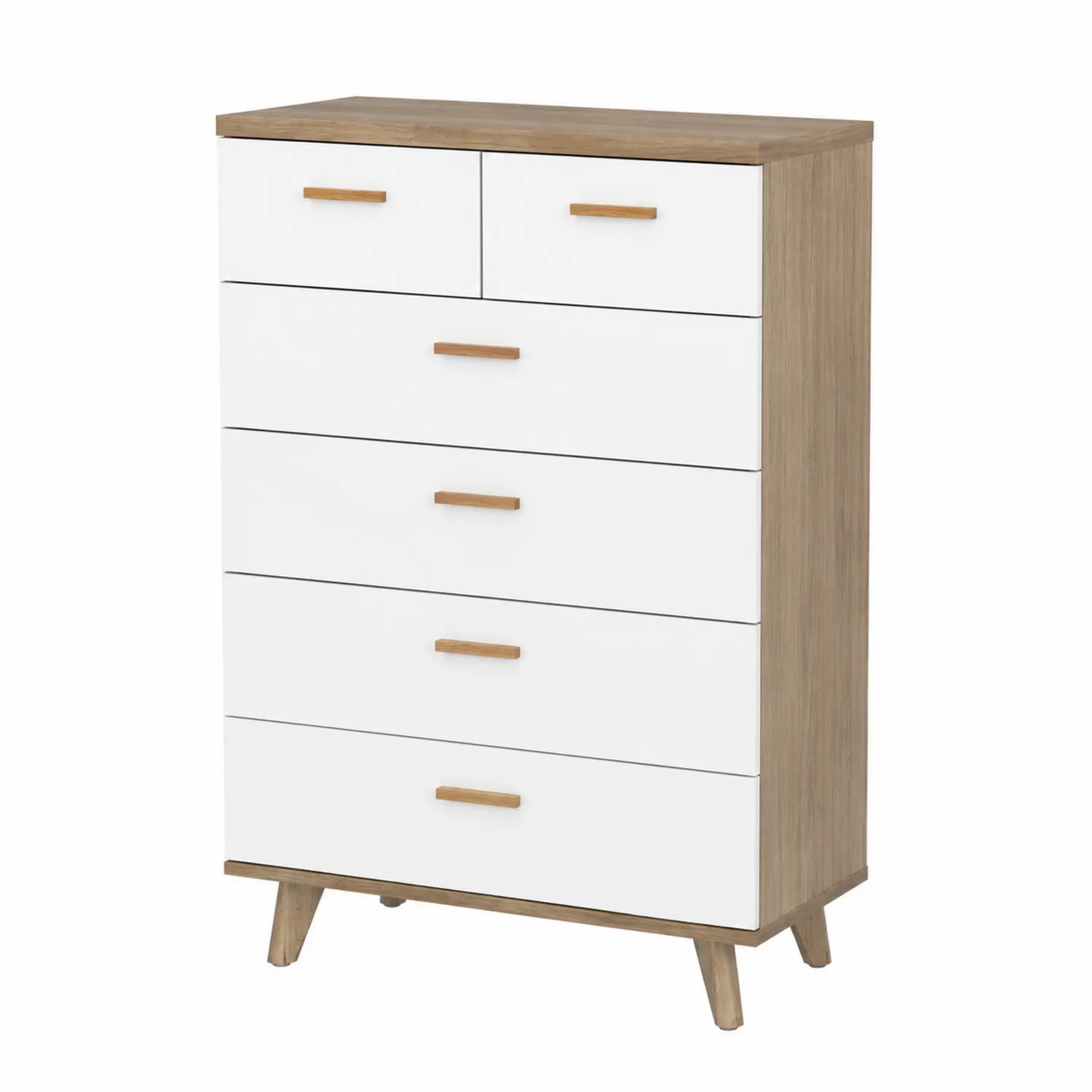 Commode en Bois et MDF avec 6 Tiroirs Blanc et Chêne