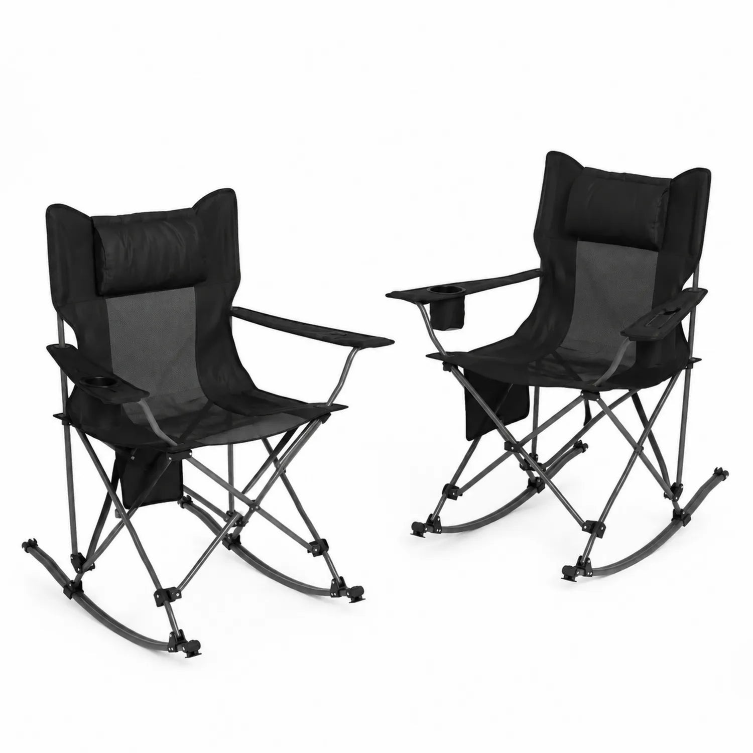 Lot de 2 chaises à bascule pliantes en métal noir