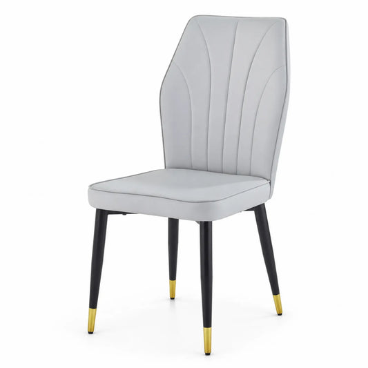 Chaise de salle à manger en cuir synthétique Gris Clair et Noir avec détails Or