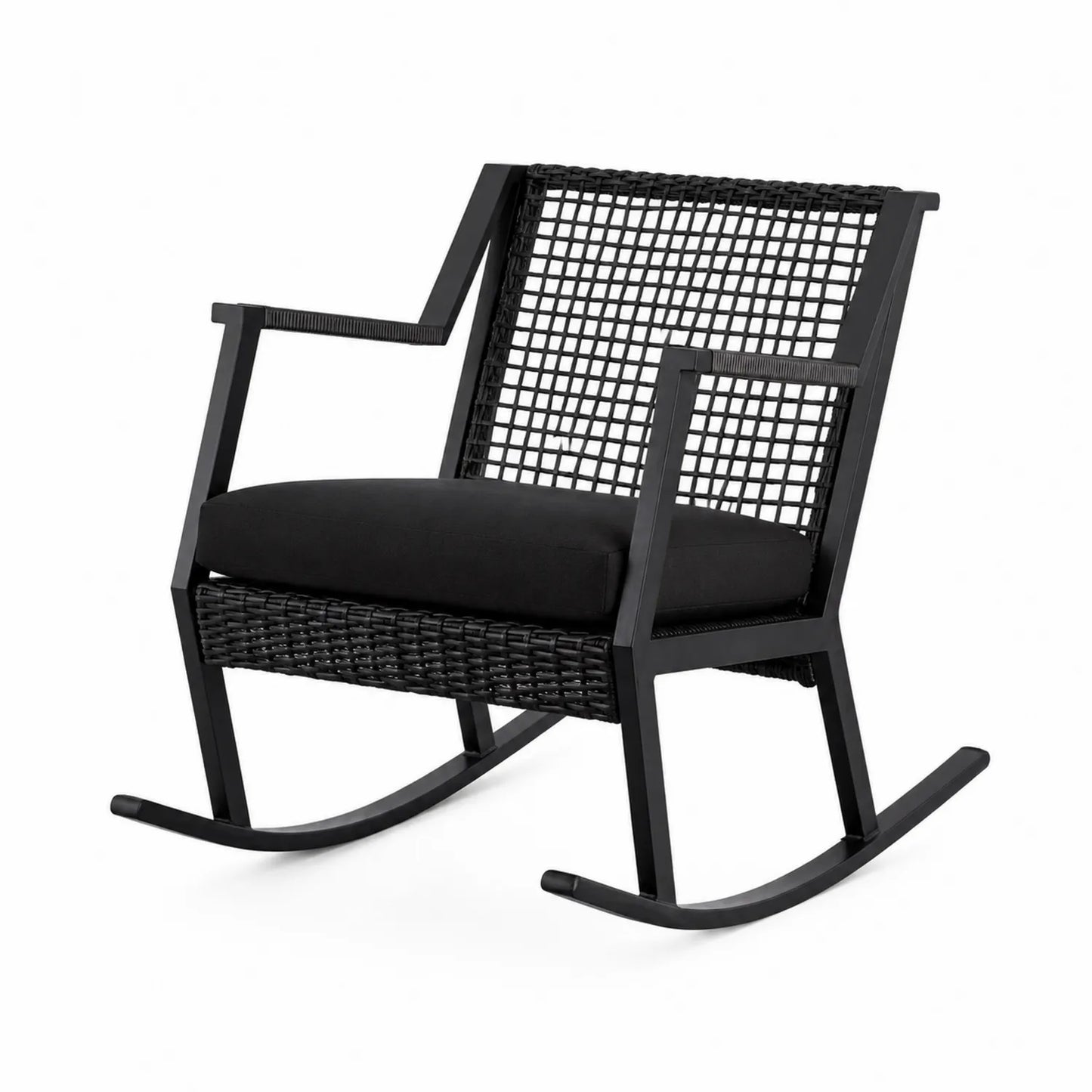 Chaise à bascule en aluminium et rotin noir