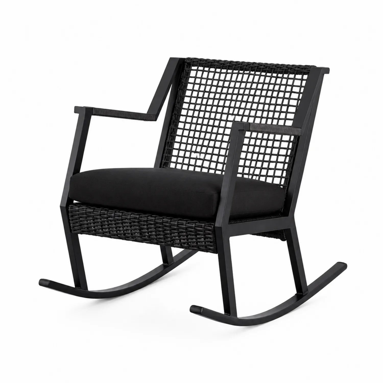 Chaise à bascule en aluminium et rotin noir