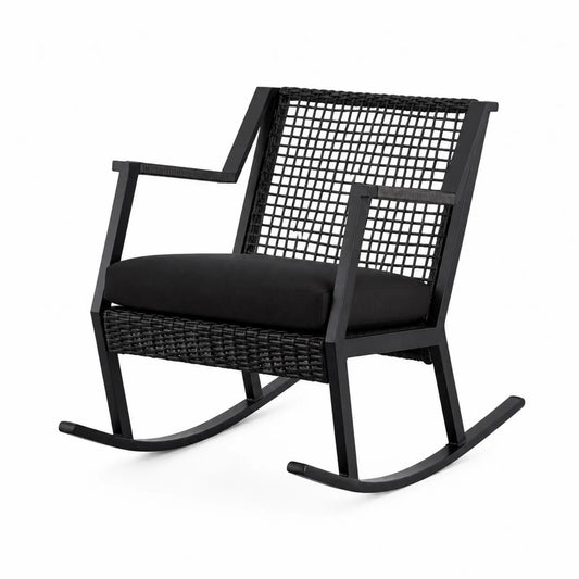 Chaise à bascule en aluminium et rotin noir