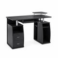 Bureau informatique en bois noir avec étagères intégrées