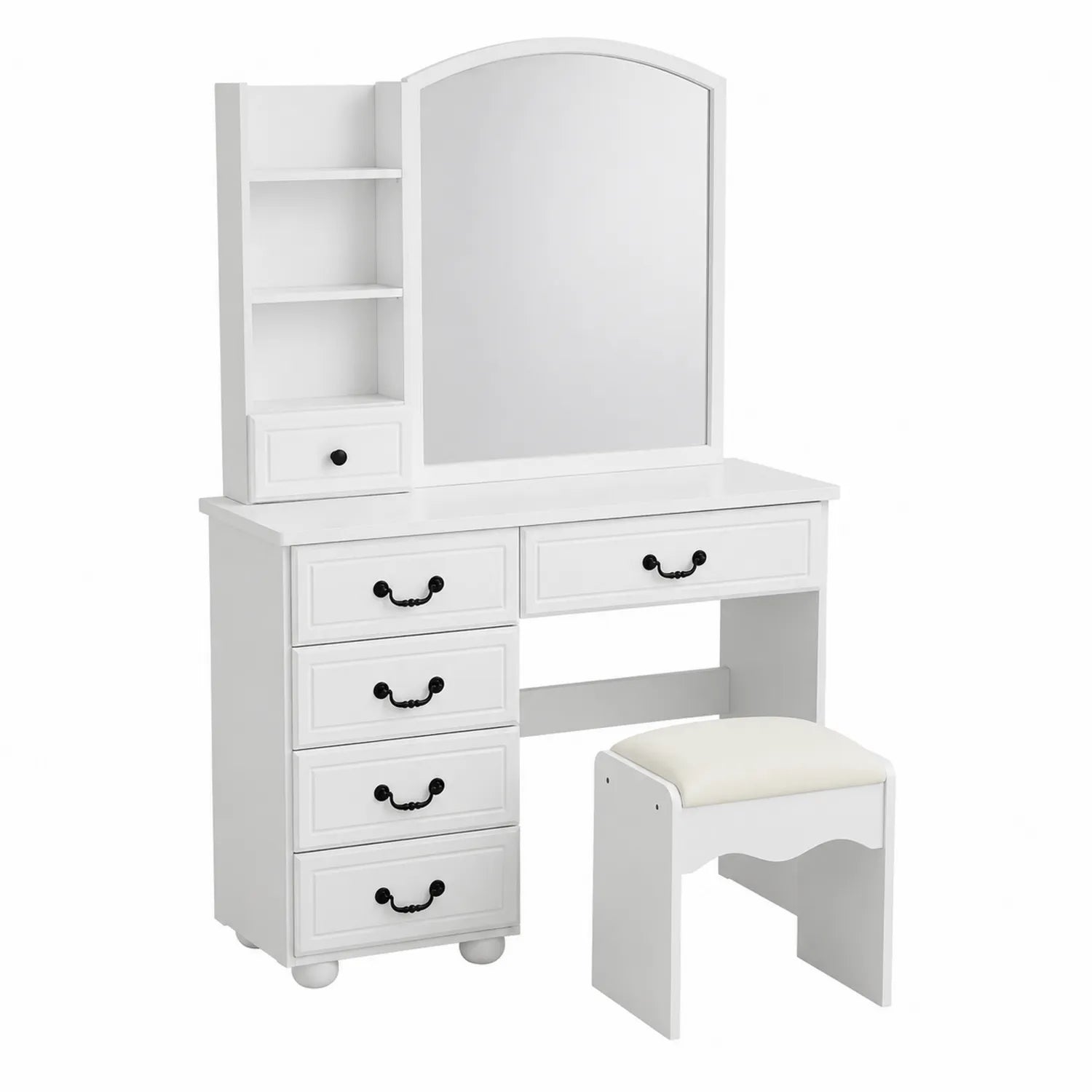 Coiffeuse avec Miroir et Tabouret en Bois Blanc