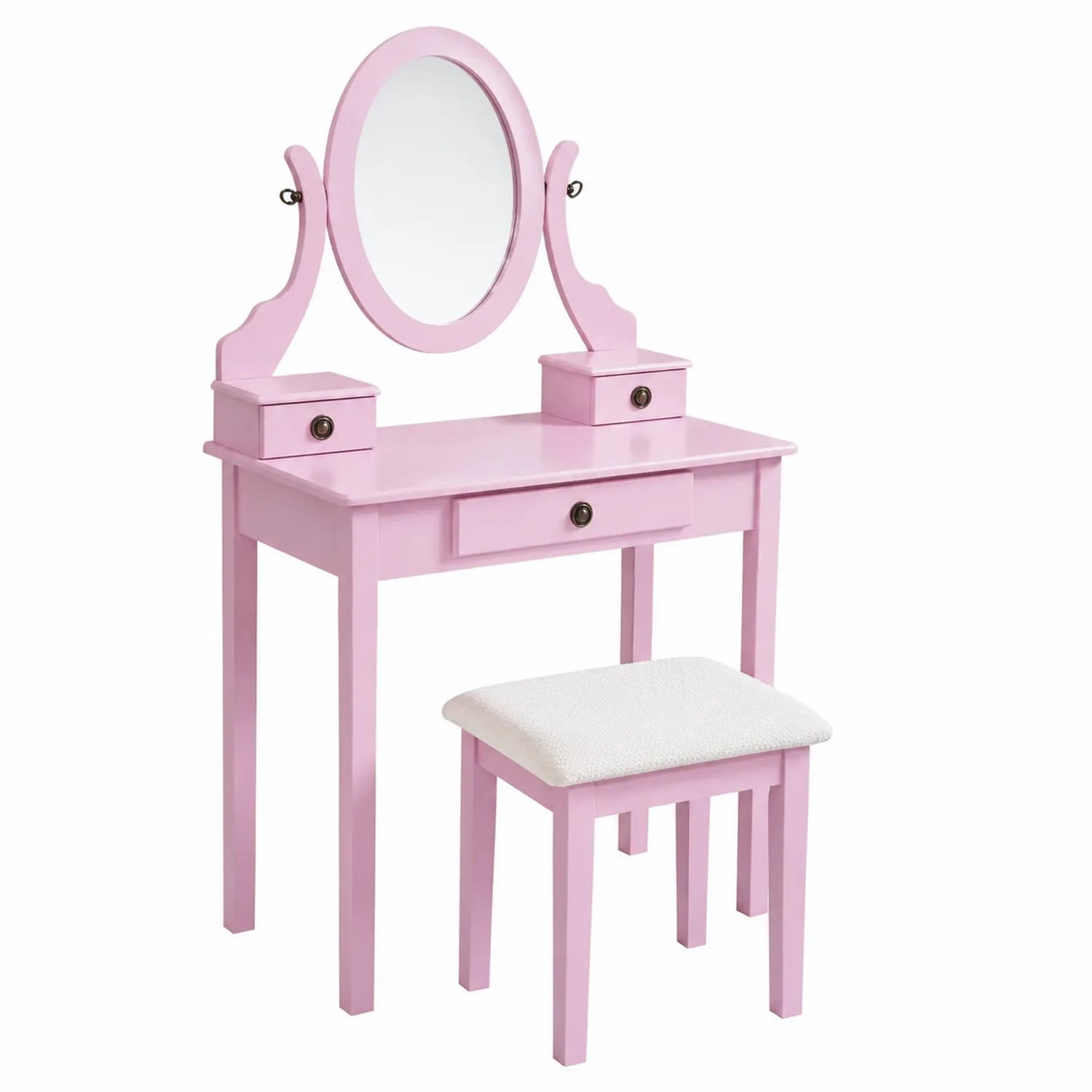 Coiffeuse en Bois Rose avec Miroir et Tabouret