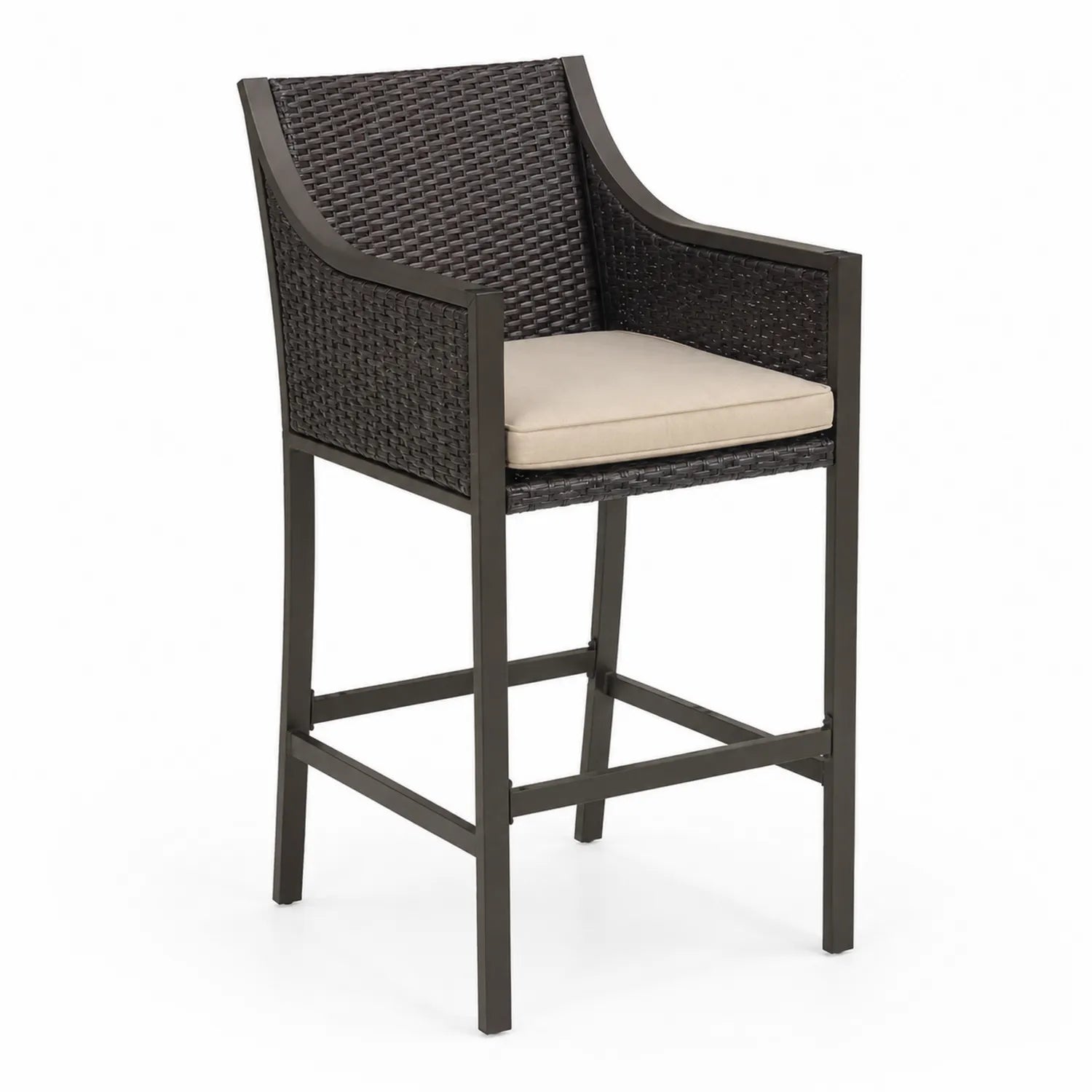 Chaise haute en résine tressée avec coussin