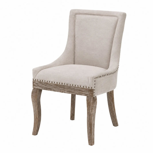 Chaise en tissu beige avec pieds en bois