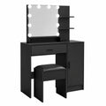 Coiffeuse en bois noir avec miroir LED et tabouret en similicuir
