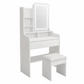 Coiffeuse Blanche avec Miroir LED et Tabouret Rembourré