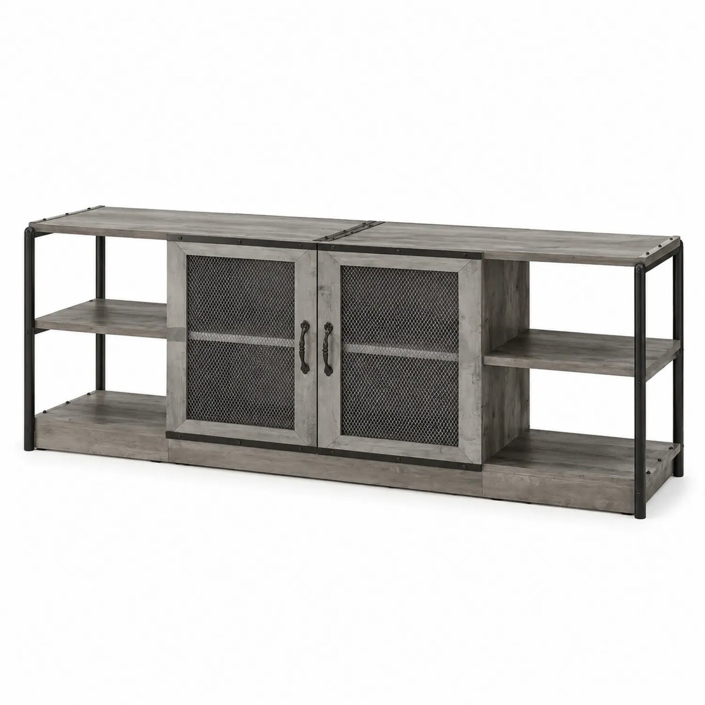 Meuble TV en Bois et Métal avec Portes Grillagées