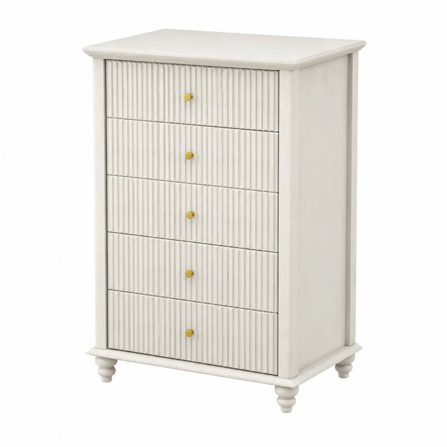 Commode en Bois avec 5 Tiroirs Blanc Laqué