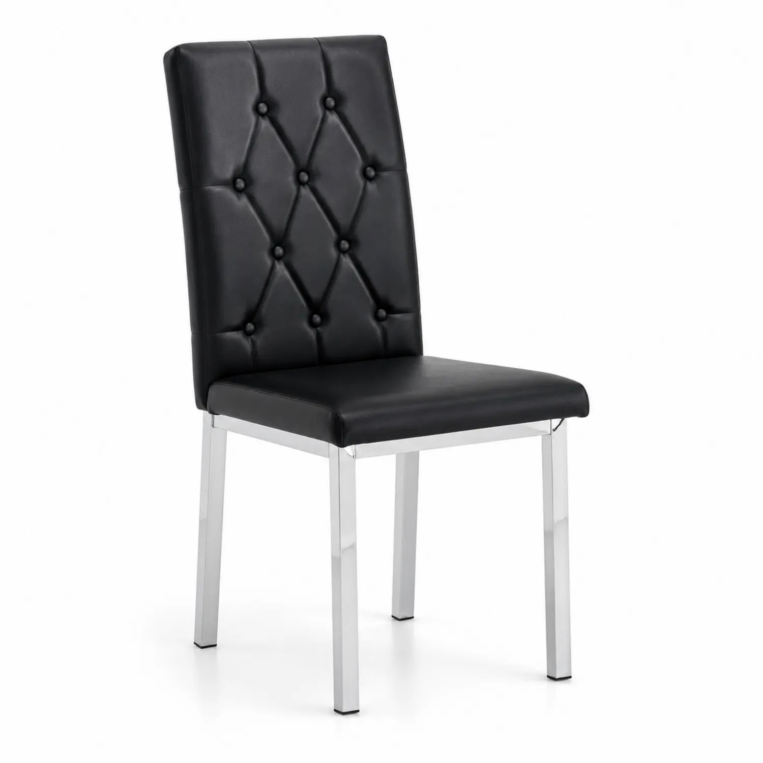 Chaise en cuir synthétique noir avec pieds en métal