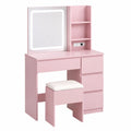 Coiffeuse avec Tabouret et Miroir LED en Bois Rose
